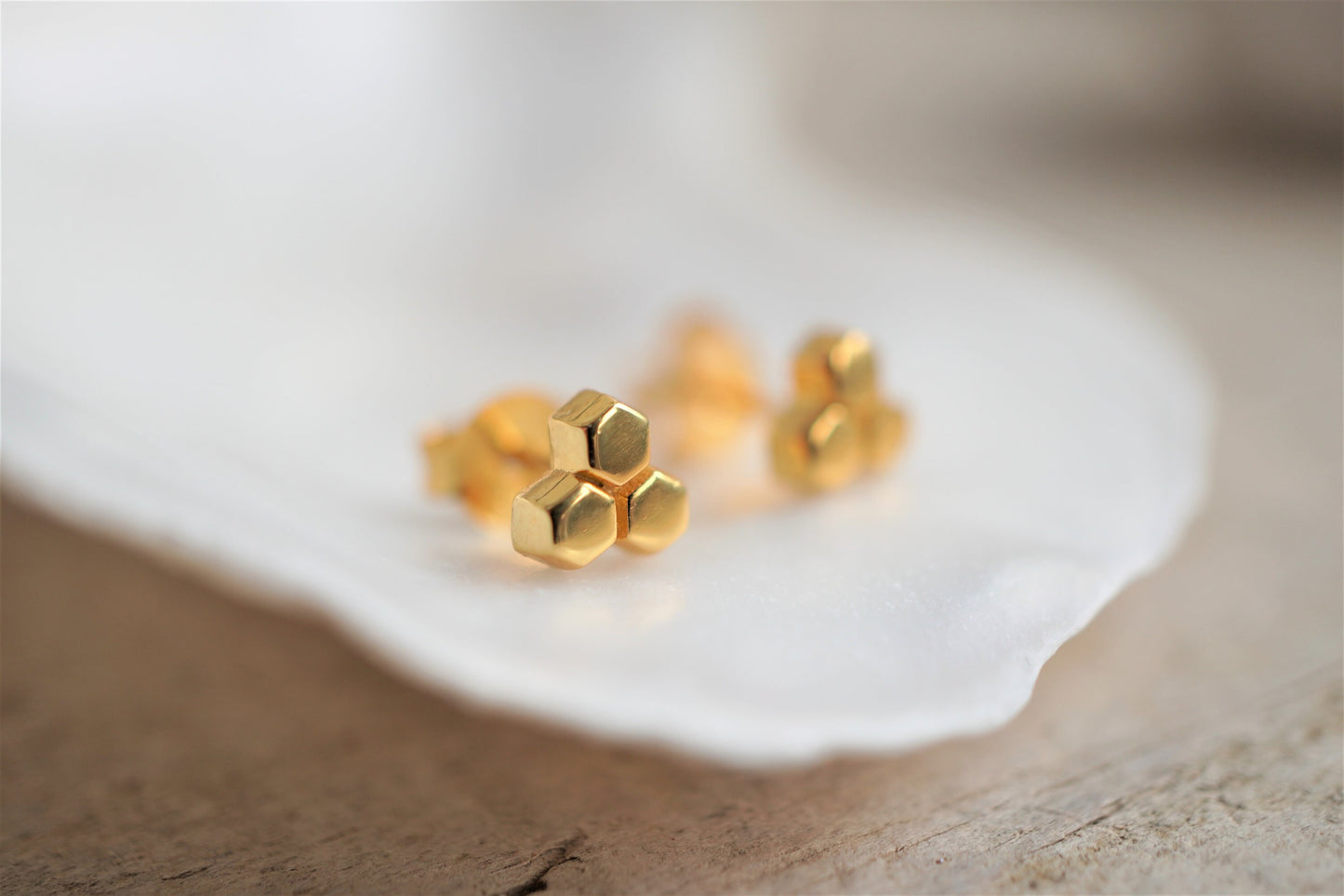 Small Honeycomb Gold Plated Sterling Silver* Bee fan* Dainty* Gift for her* Feminine*