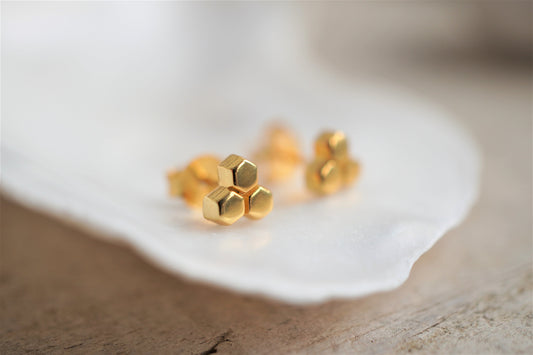 Small Honeycomb Gold Plated Sterling Silver* Bee fan* Dainty* Gift for her* Feminine*