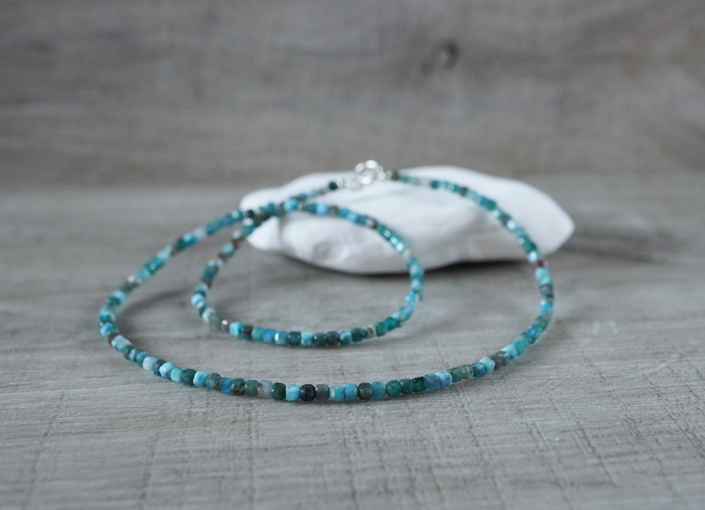 Dainty Apatite Cube Sterling Silver Necklace * Gift for her * Feminine jewellery * Boho necklace