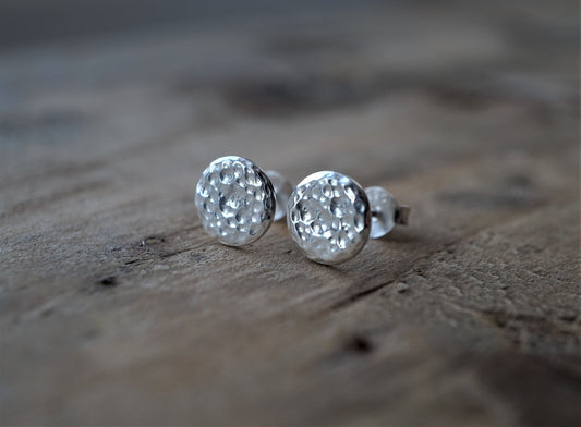 Hammered Round Sterling Silver Stud * Feminine jewelry * Silver earrings