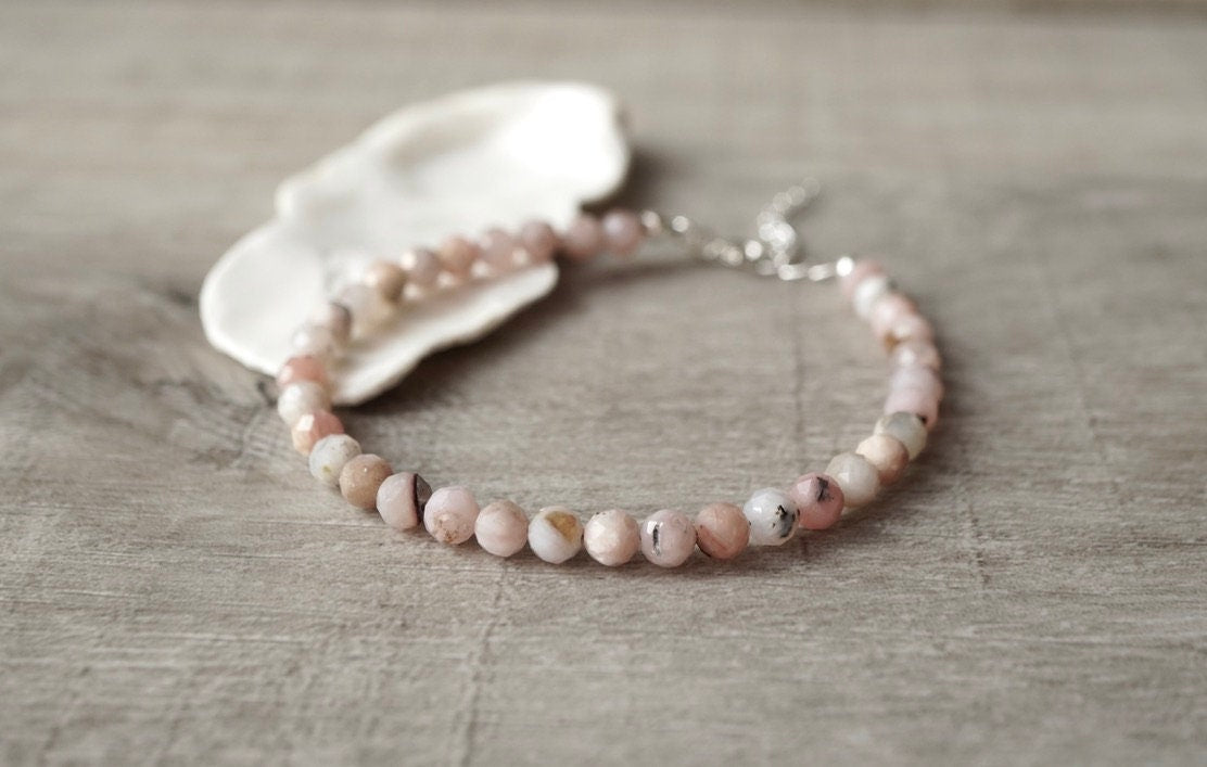 Pink Opal Bracelet * Birthstone of October * Sterling Silver * Gift for her