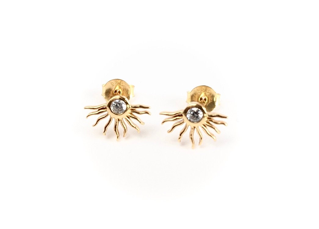 Sun Stud Sterling Silver Earrings * Feminine jewelry * Gift for her