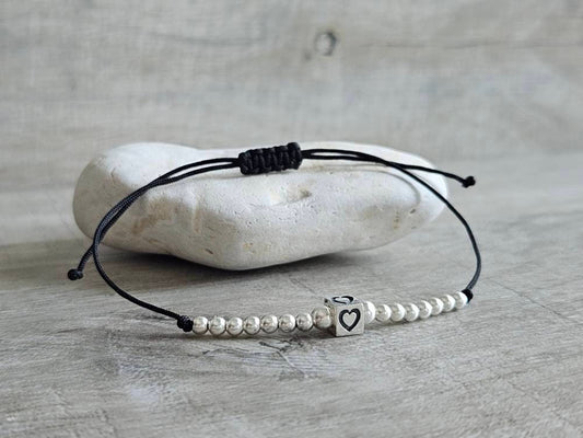 Sterling Silver Heart Cube Cord Bracelet*  Dainty* Feminine*