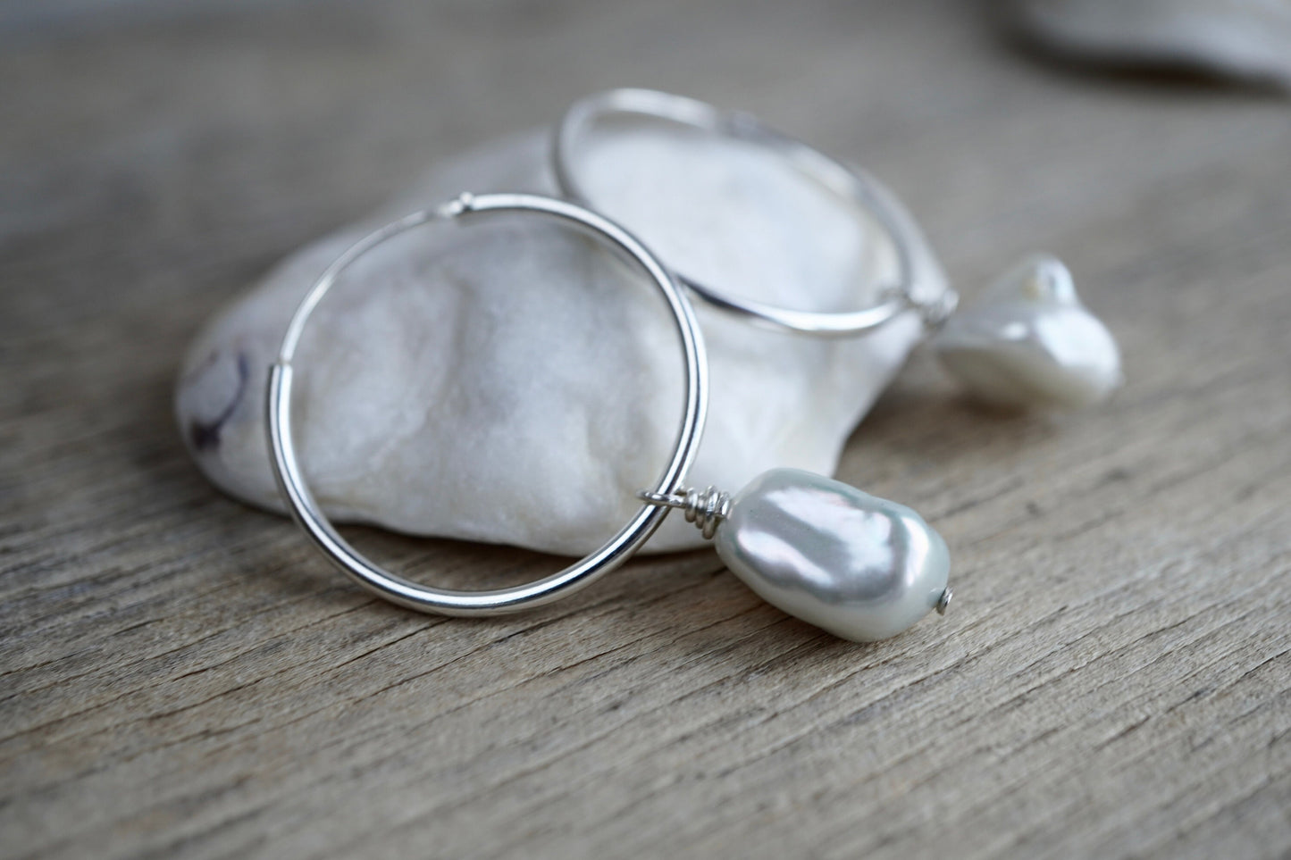 Sterling Silver Pearl earrings * Hoop earrings * Boho hoops * Pearl hoop