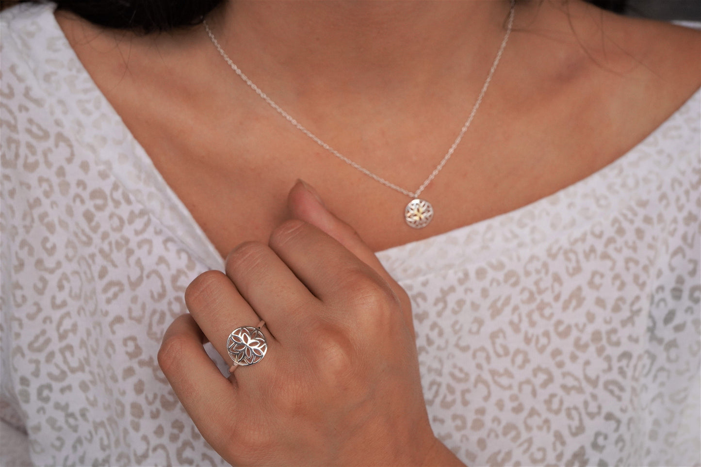 Sterling Silver Mandala Ring / Necklace * Flower jewellery * Gift for her