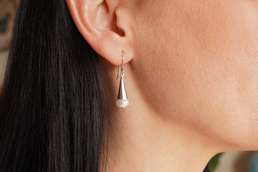 Pearl Cone drop Earrings * Dangle earrings * Bridesmaid gift  * Pearl earrings * Gift for her