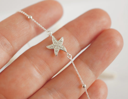 Dainty Starfish Sterling Silver Bracelet * Gift For Her * Summer jewelry * Nautical bracelet