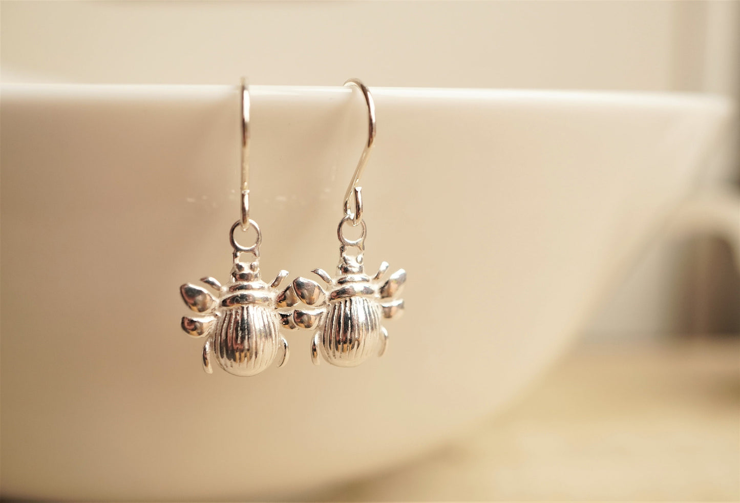 Scarab Beetle Sterling Silver Earrings * Egypt symbol