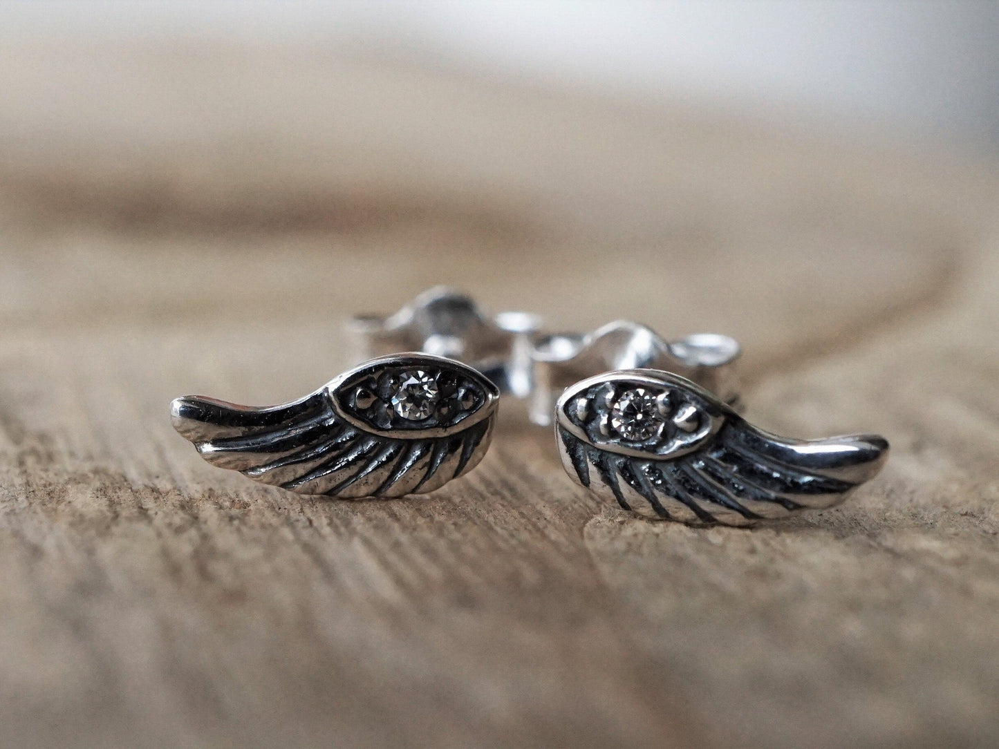Tiny Sterling Silver Angel Wing Earrings, Stud earrings, Wing earrings, Sterling silver stud
