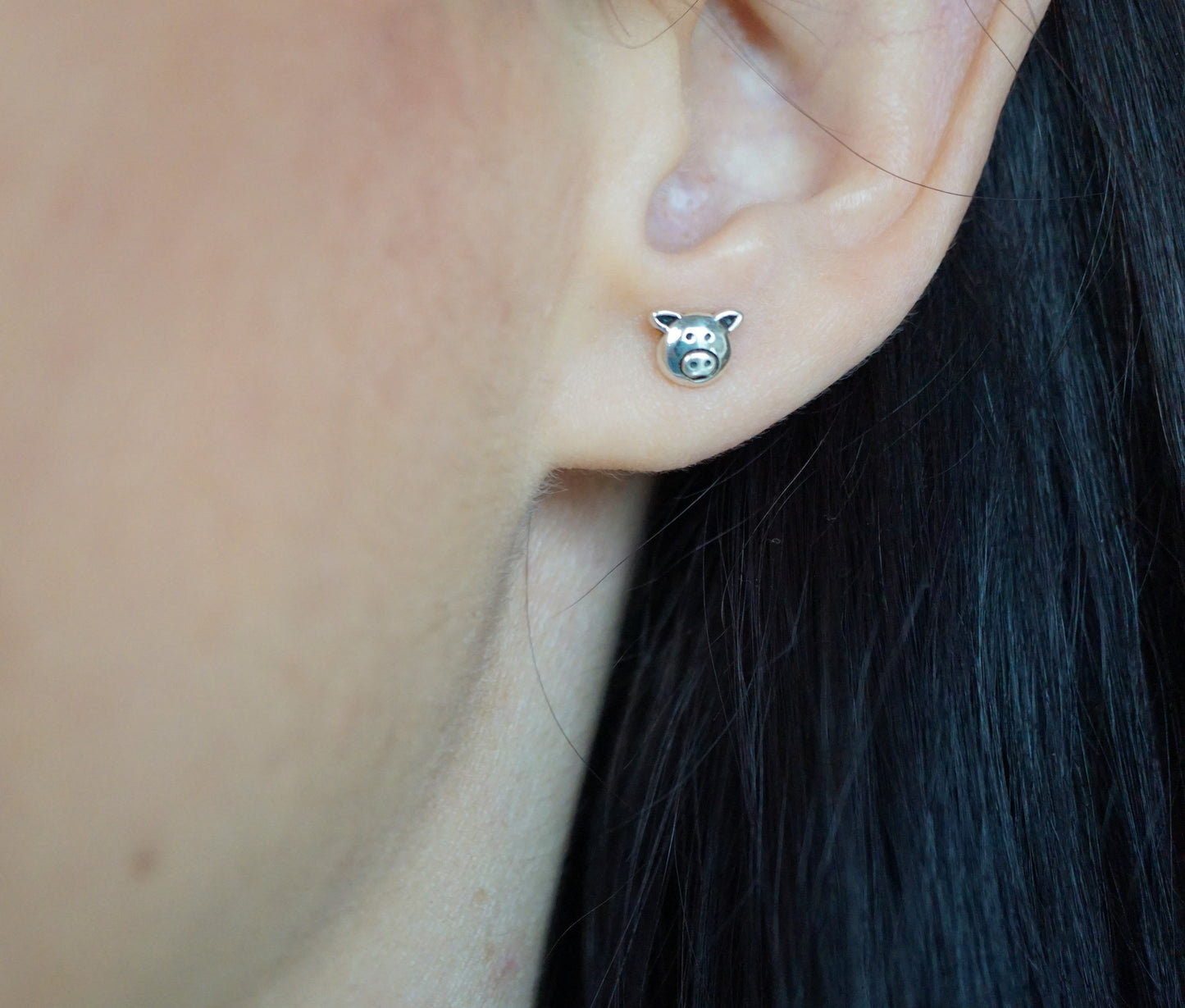 Sterling Silver Pig Stud Earrings * Stud earrings * Good luck jewelry * Animal stud