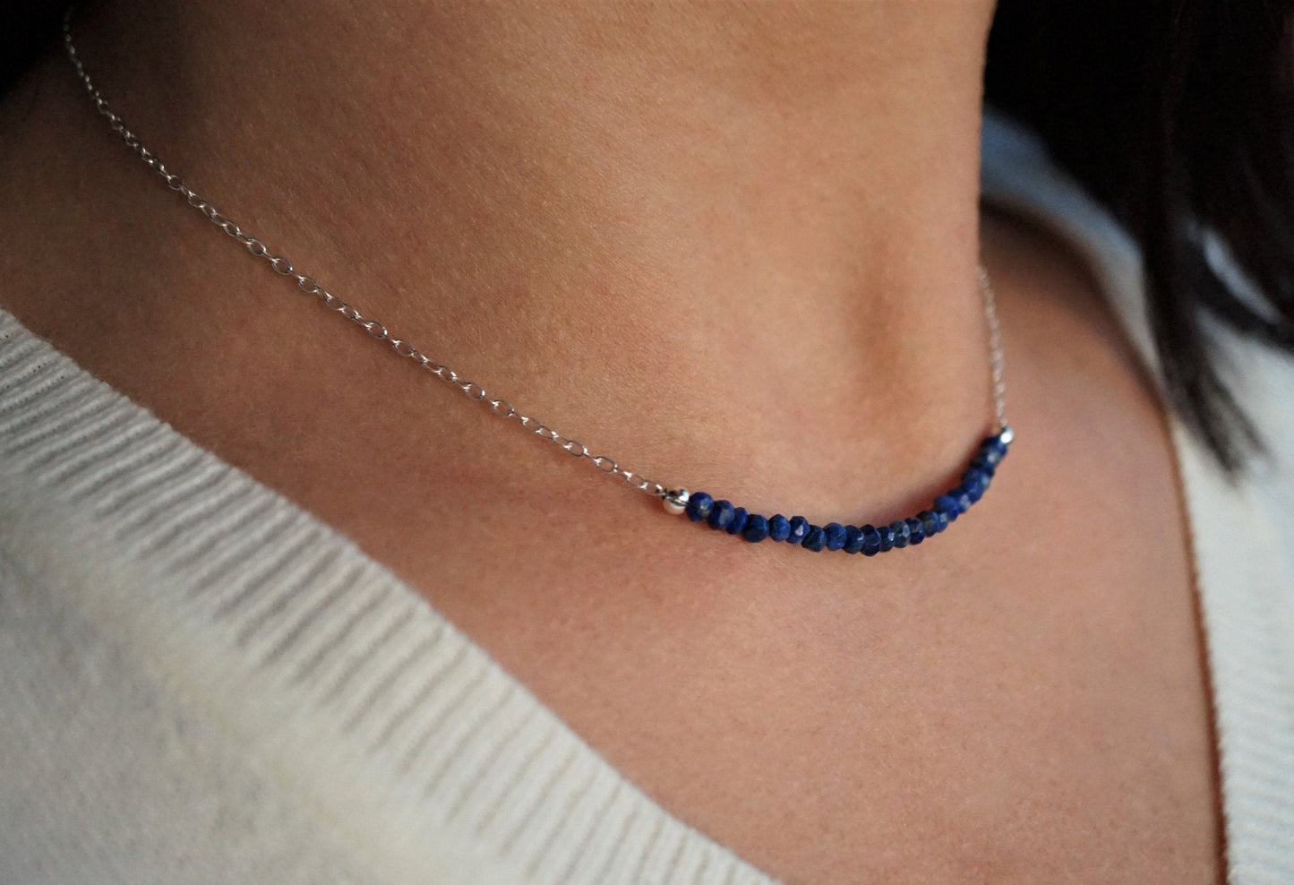 Lapis Lazuli Sterling Silver Bar Bracelet/Necklace * December Birthstone * Dainty bracelet *Gift for her *  Feminine