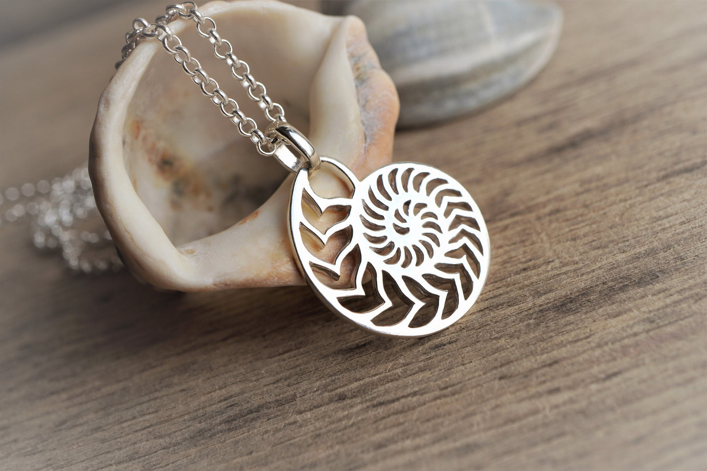 Sterling Silver Shell necklace  * Summer necklace * Ammonite shell * Sea * Beach jewellery