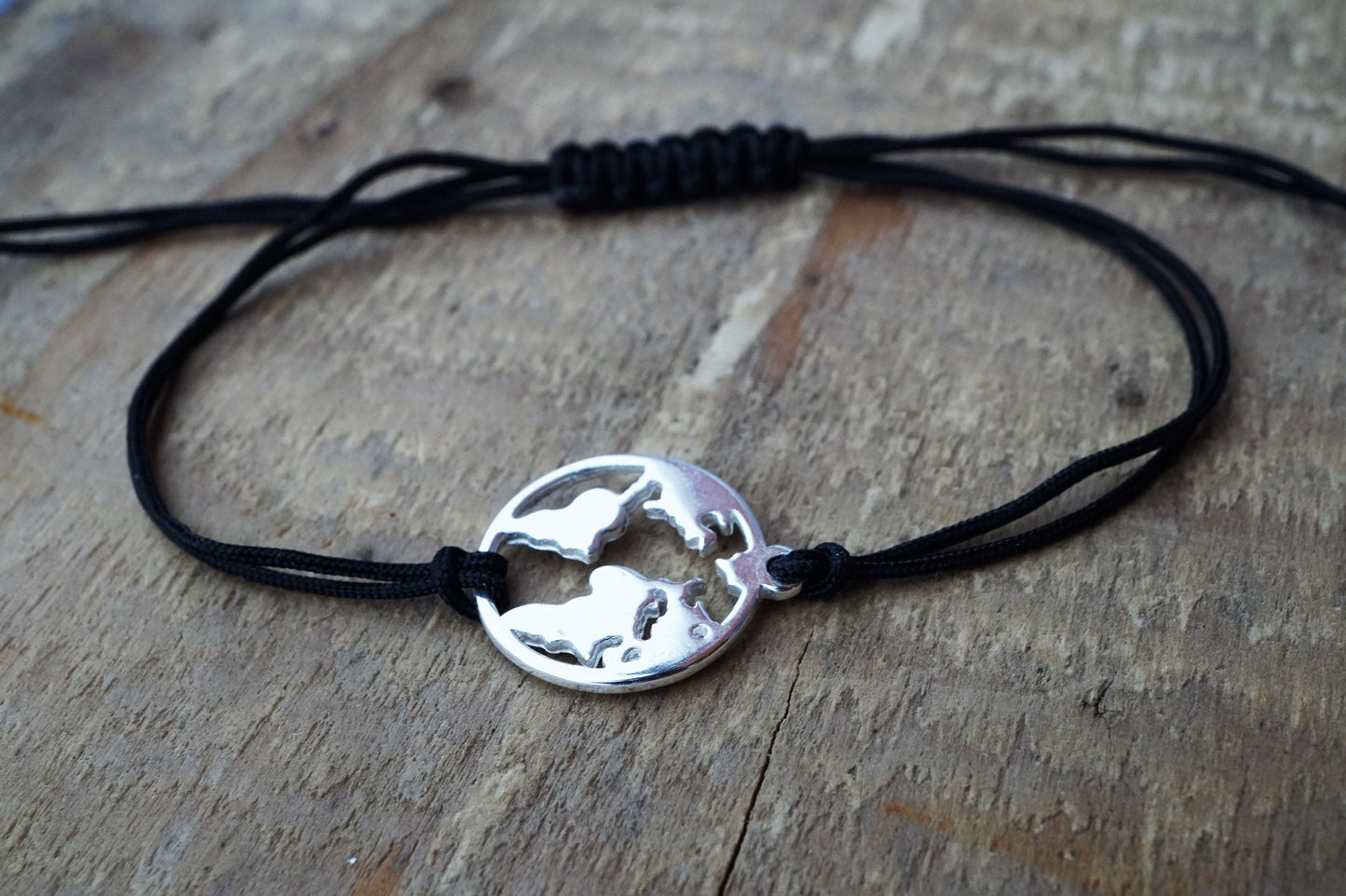 Sterling Silver Word Map Cord Bracelet * Travel fan * Map jewelry