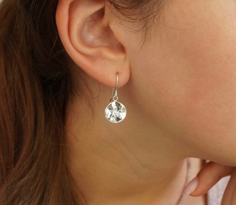 Round Sterling Silver Flower Earrings * Sterling Silver Earrings * Dangle Earrings