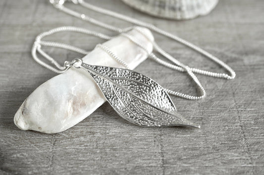 Cute "Fluttering" Leaf Silver Necklace * Sterling Silver Necklace *