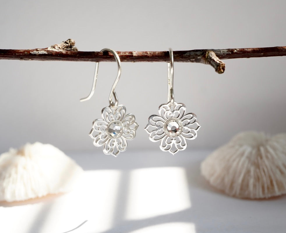 Filigree Flower Earrings * Dangle Earrings * Feminine * Sterling Silver