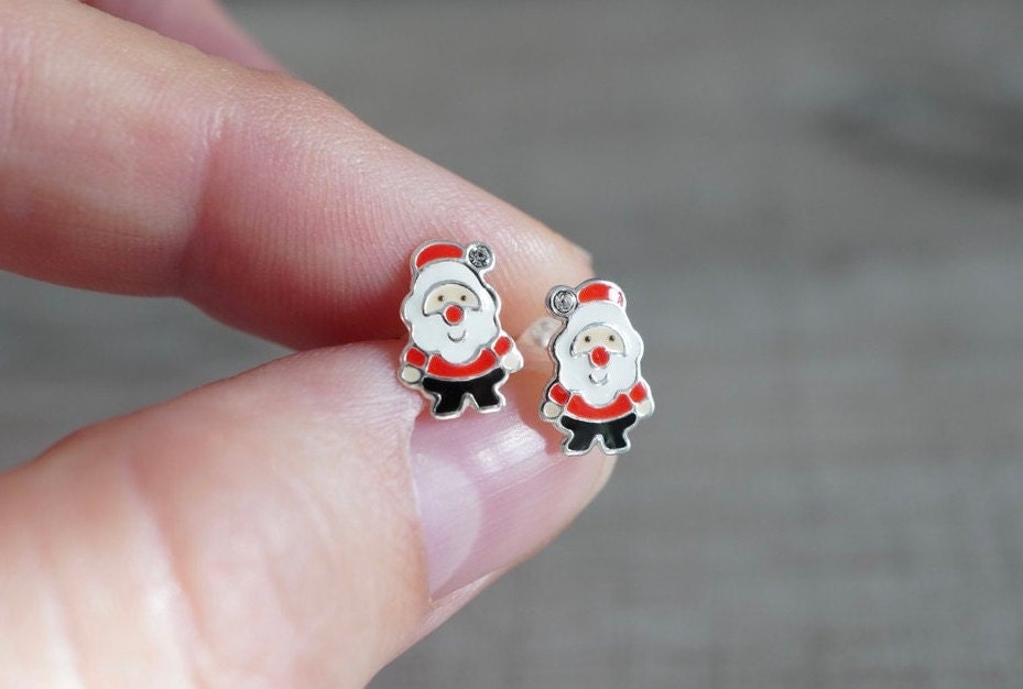 Santa Ear Studs * Sterling silver * Christmas Jewellery * Festival earrings
