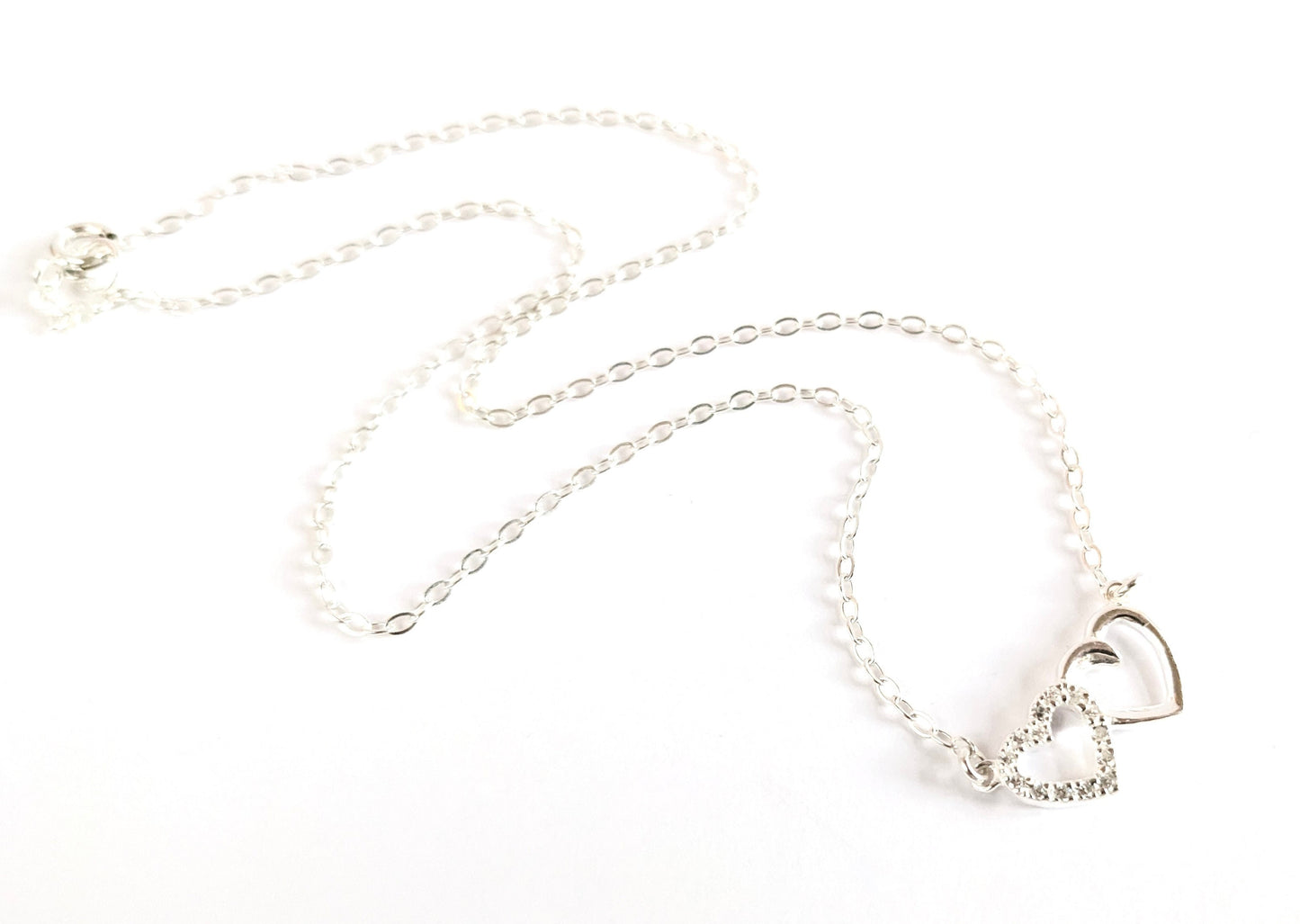 Double Heart Necklace * Sterling silver * Gift for her*