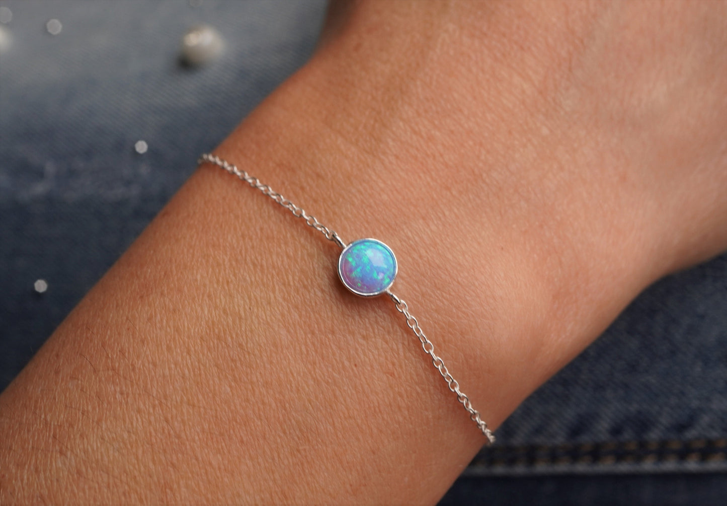 Opal Sterling Silver Dainty Stud & Bracelet Set*  Feminine Dainty bracelet * Opal jewellery