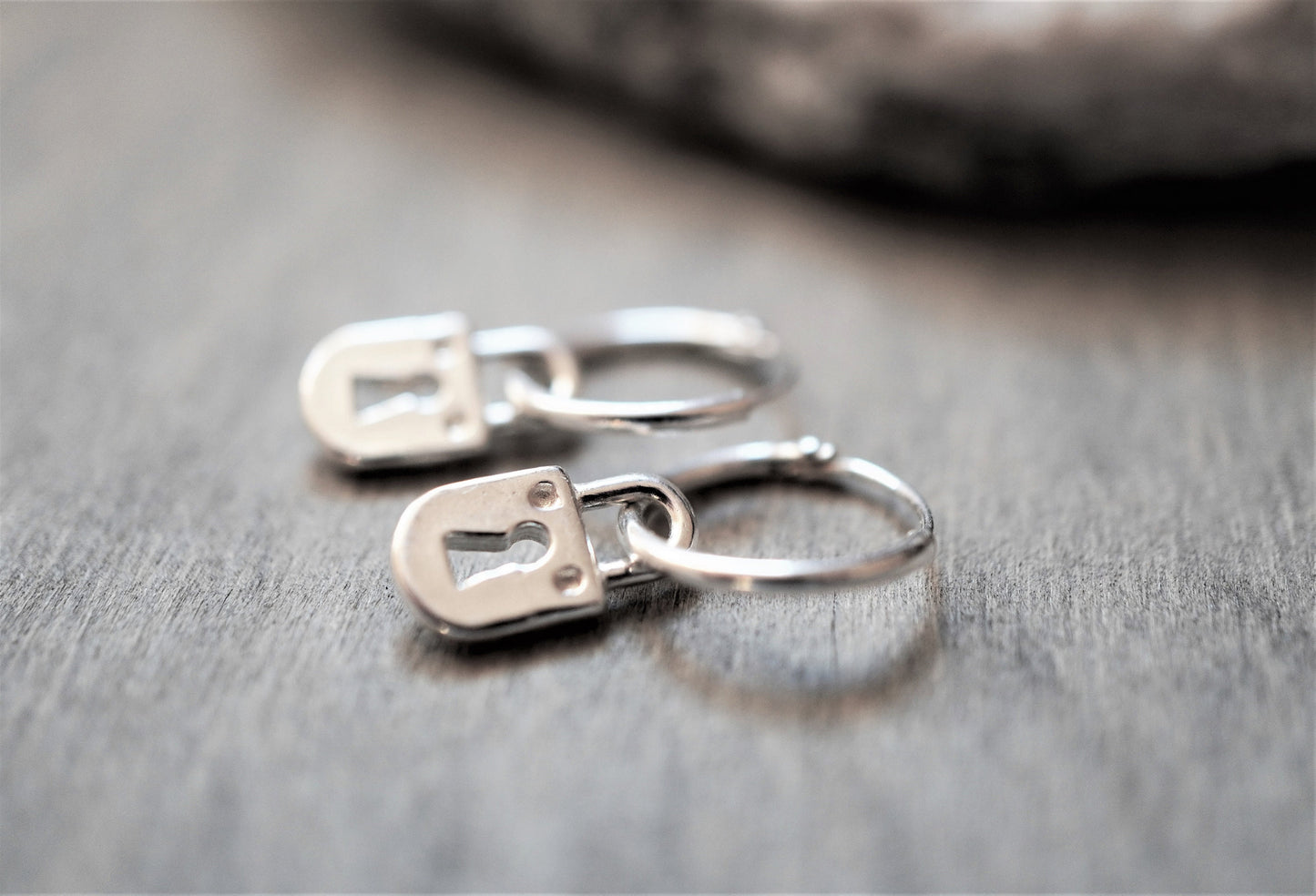 Sterling Silver Padlock Hoop earrings * Boho earrings * Hoop jewellery