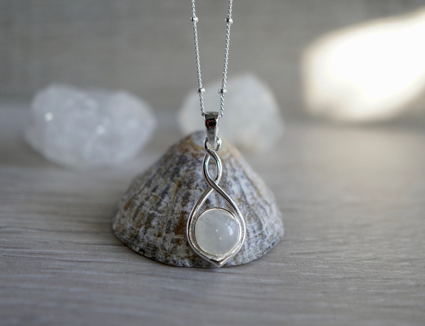 Sterling Silver Moonstone Infinity  Drop Necklace * Moonstone stone * Gift for her * Plain necklace *