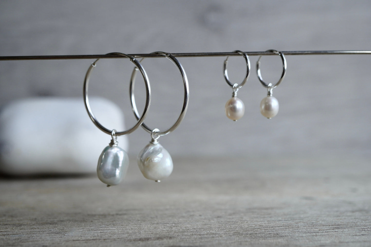 Sterling Silver Pearl earrings * Hoop earrings * Boho hoops * Pearl hoop