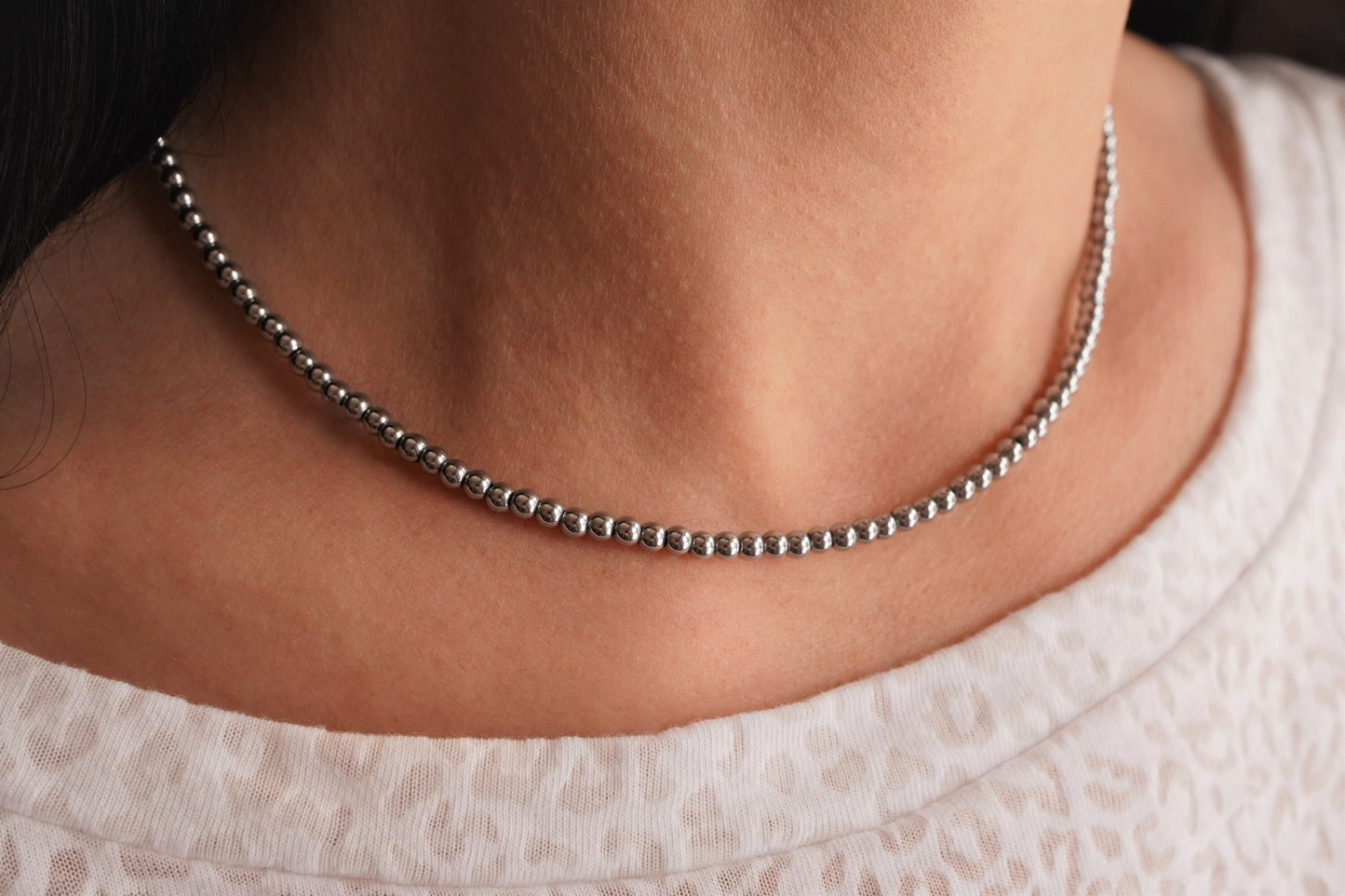 Silver Hematite Choker Necklace * Silver necklace * Beaded necklace * Layered necklace