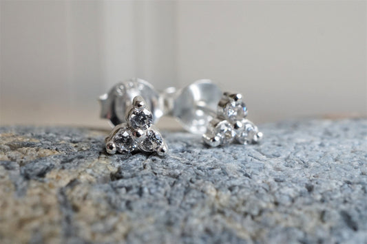 Tiny Sterling Silver Triangle Zirconia Stud * Dainty Stud Earrings