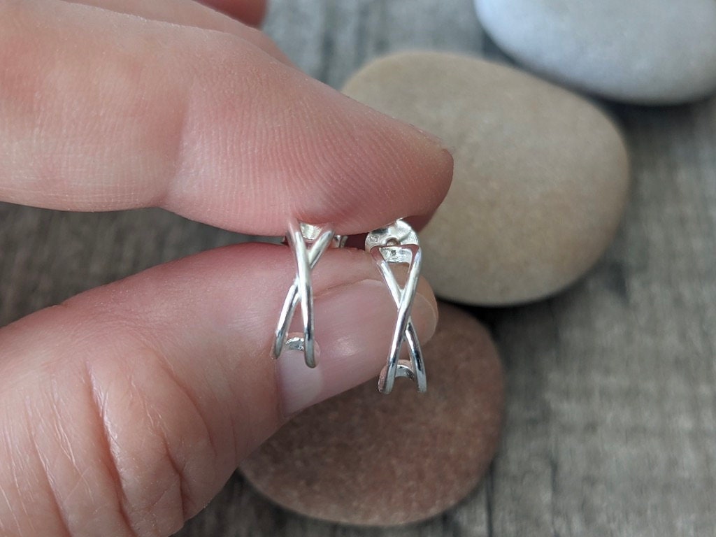 Sterling Silver Half Hoop Stud Earrings * Boho earrings * Minimalist Hoop Stud * Silver Earrings *