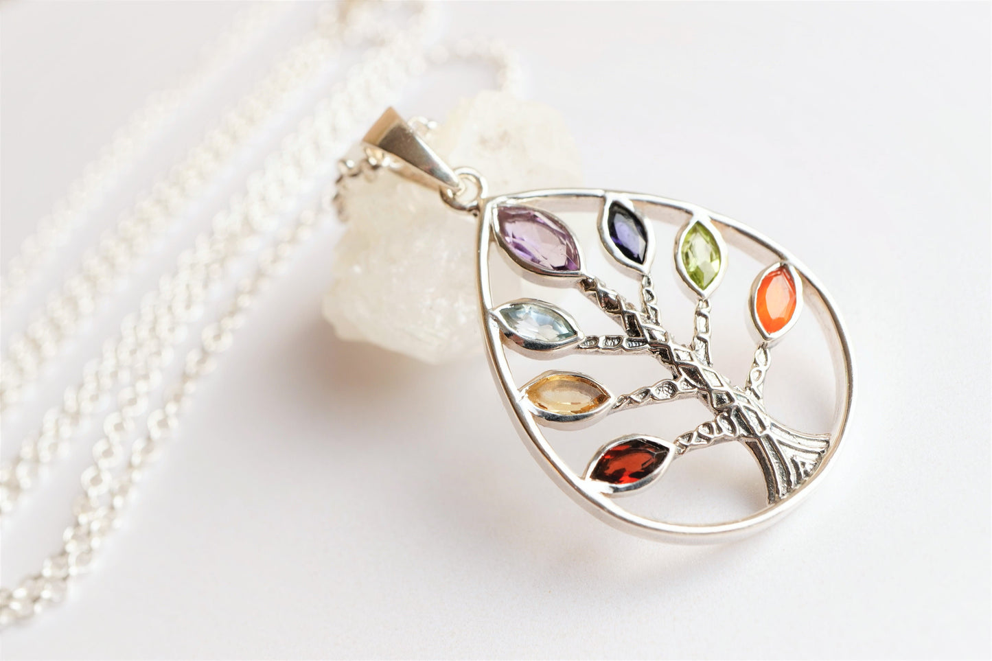 Sterling Silver Chakra Tree of Life Necklace * Long necklace * Gift for her * Tree necklace