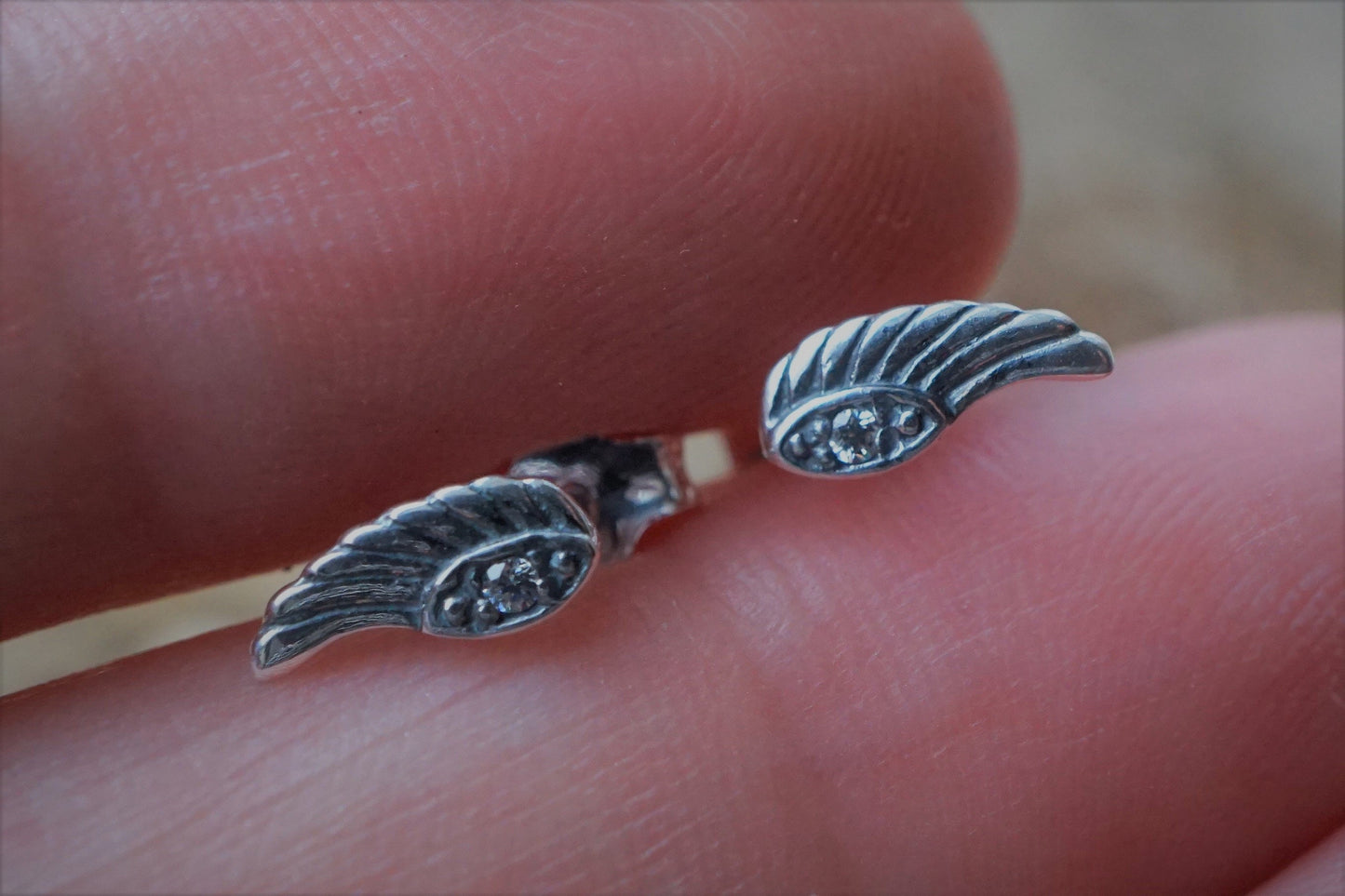 Tiny Sterling Silver Angel Wing Earrings, Stud earrings, Wing earrings, Sterling silver stud