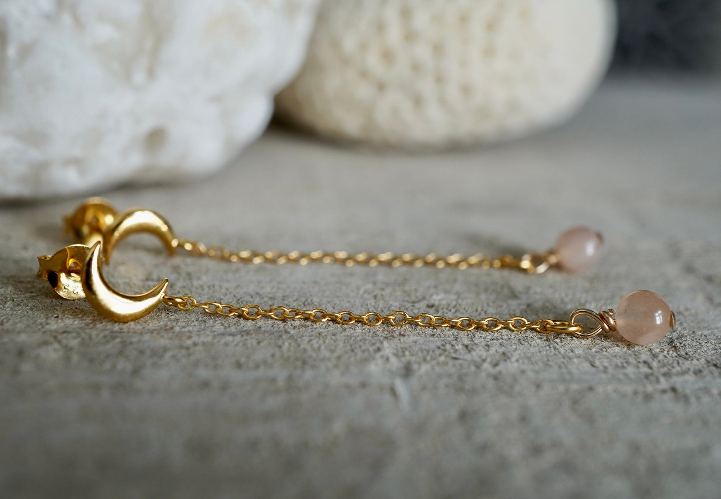 Moonstone Chain Earrings * June Birthstone Gift * Moonstone jewelry * Delicate earrings * Moon earrings