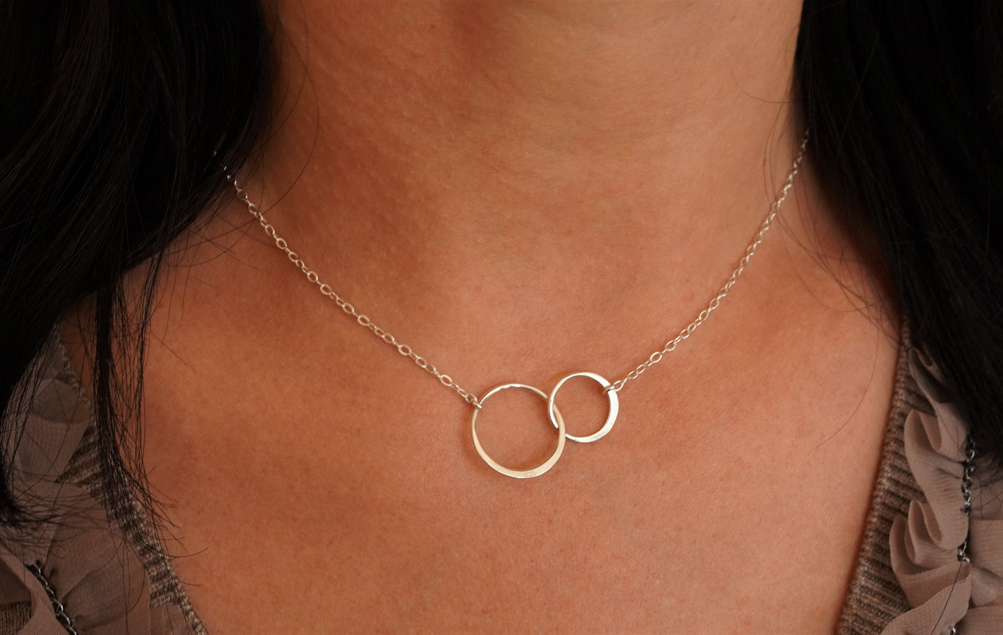 Sterling Silver Double Circle Necklace* Silver Jewelry* Dainty *Gift for her* Feminine* Choker necklace