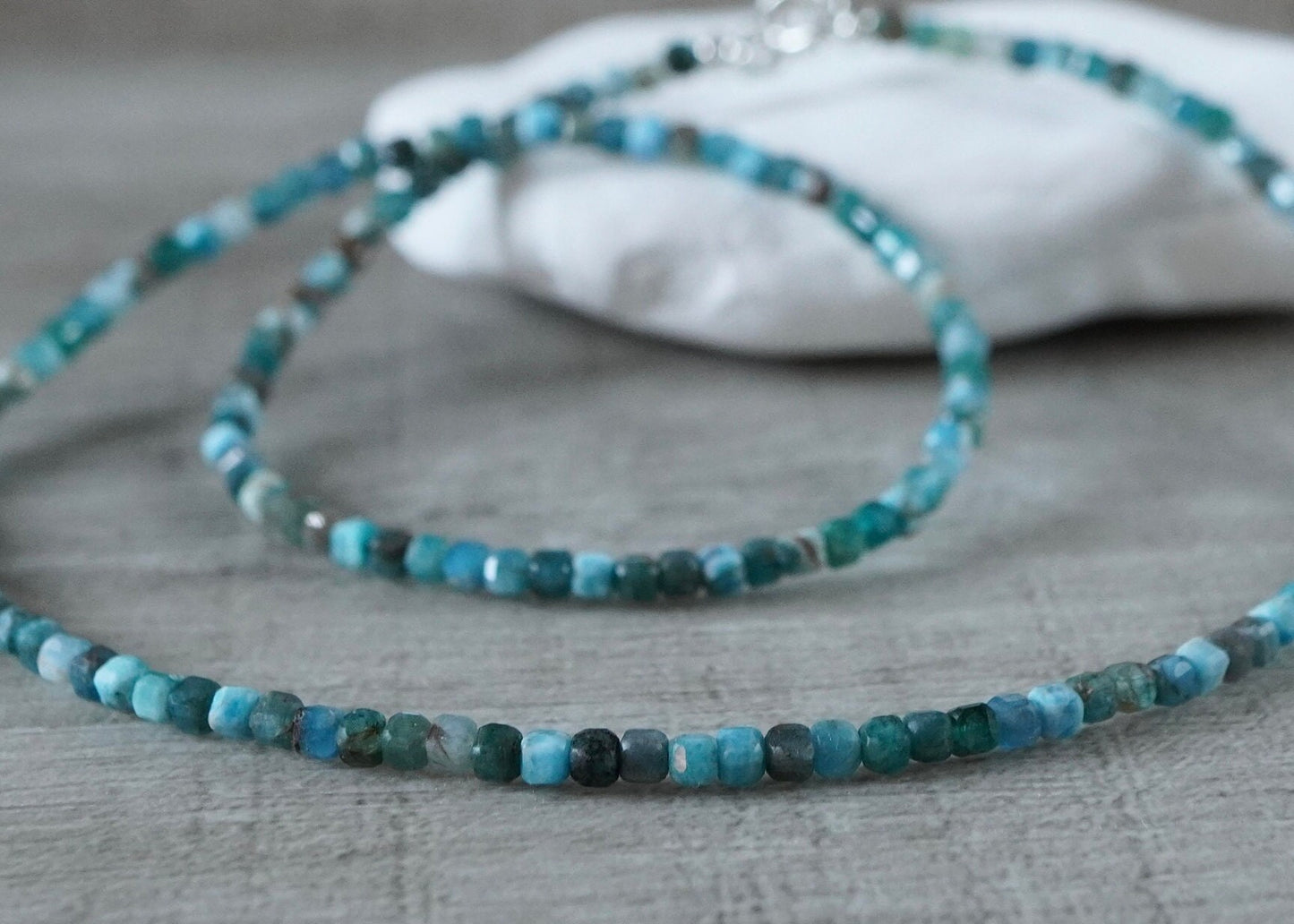 Dainty Apatite Cube Sterling Silver Necklace * Gift for her * Feminine jewellery * Boho necklace
