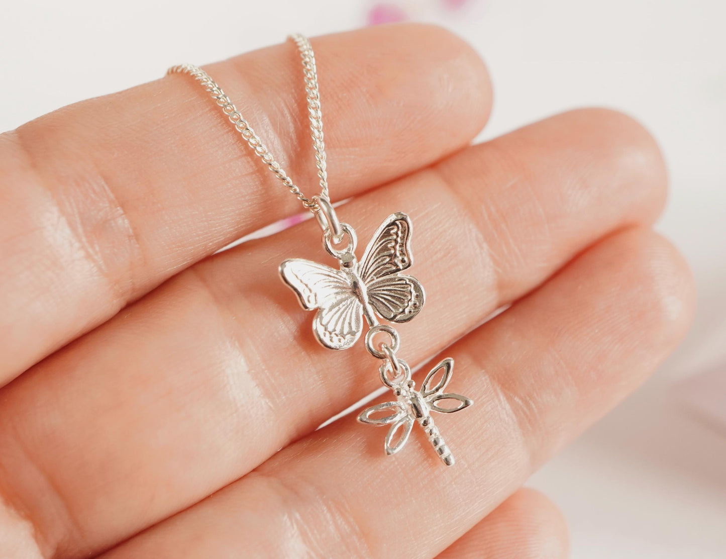 Butterfly & Dragonfly Charm Necklace * Sterling Silver necklace * Gift for nature lovers * Nature Charm Pnendant