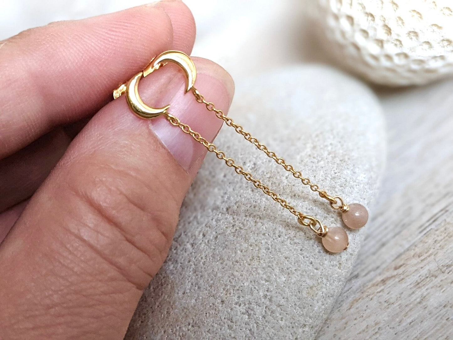 Moonstone Chain Earrings * June Birthstone Gift * Moonstone jewelry * Delicate earrings * Moon earrings