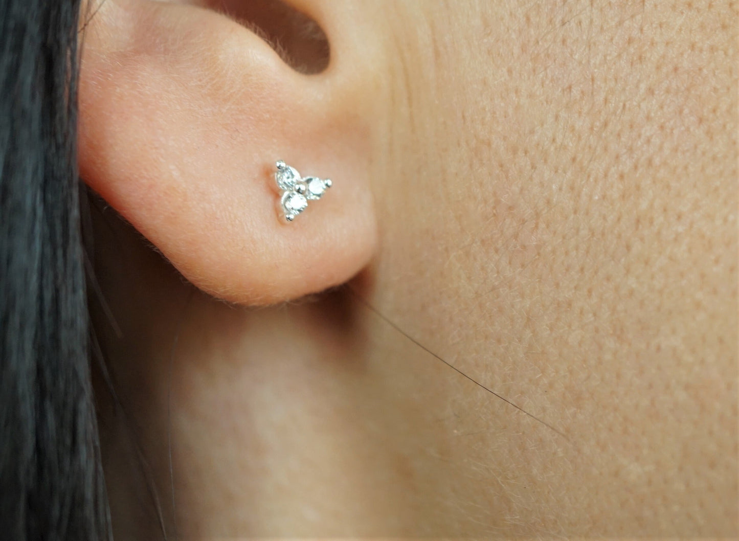 Tiny Sterling Silver Triangle Zirconia Stud * Dainty Stud Earrings