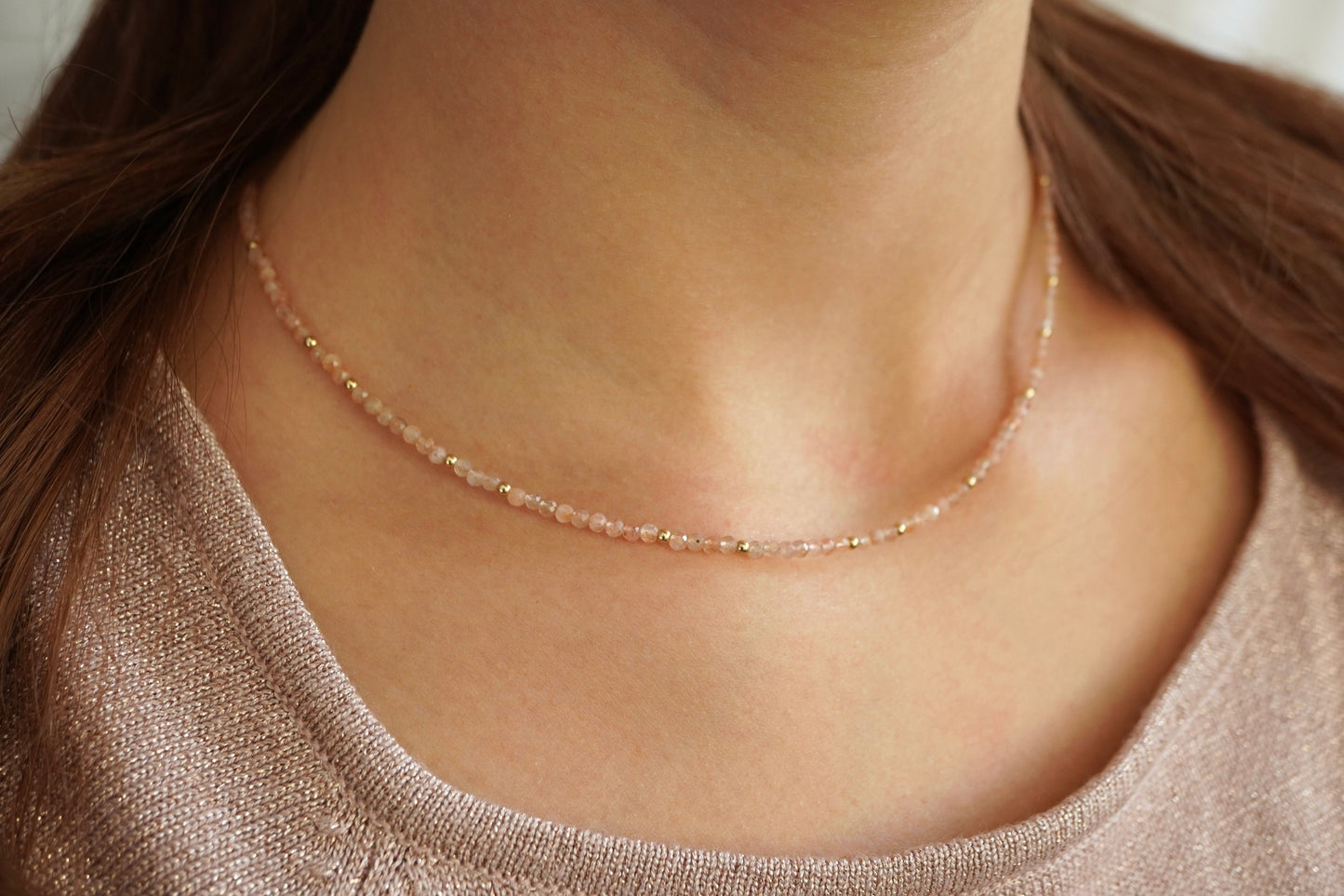 Faceted Sunstone Necklace * Natural colour necklace * Delicate choker necklace * Gift for her * Feminine