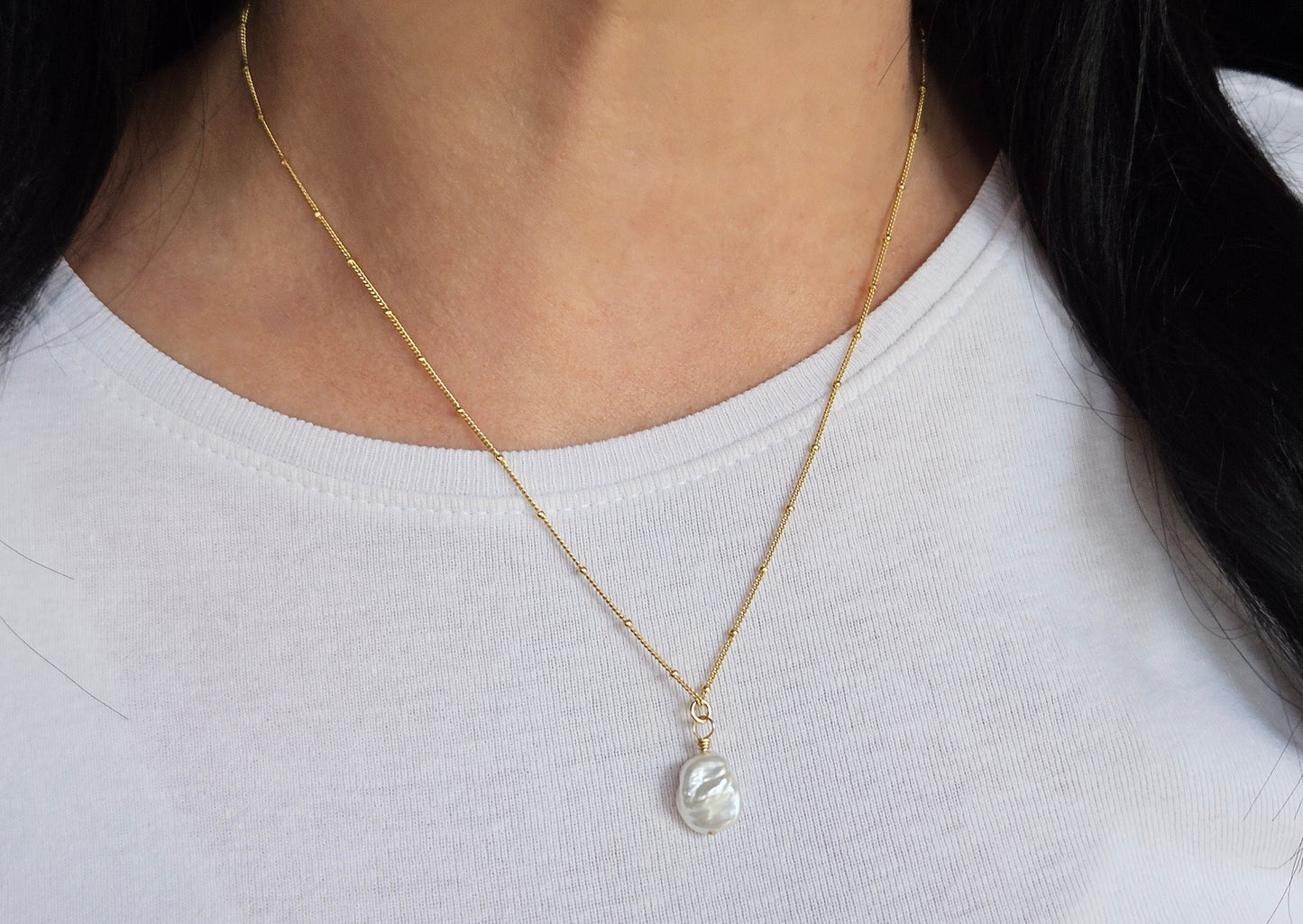 Pearl Gold Filled Necklace * Satellite Necklace * Dainty Feminine * Gift for her*