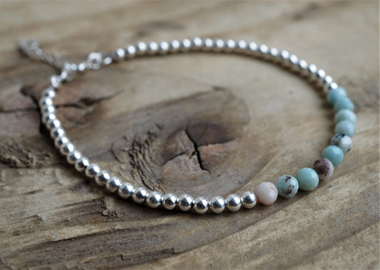 Larimar Sterling Silver Bead Bracelet * Larimar Jewelry * Dainty bracelet * Gift for her * Feminine