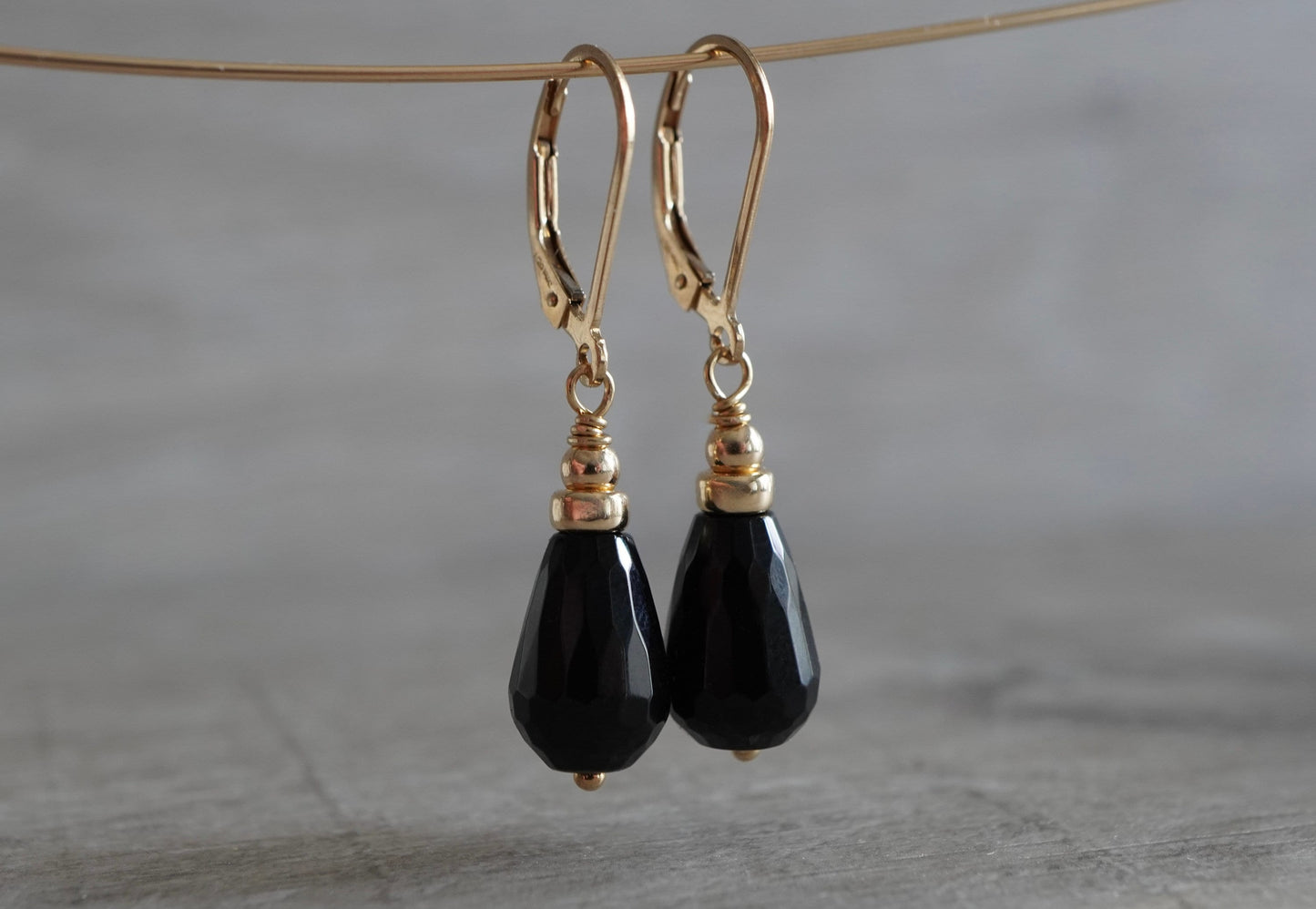 Elegant Black Onyx Drop Earrings * Black earrings * Onyx jewellery * Gold filled