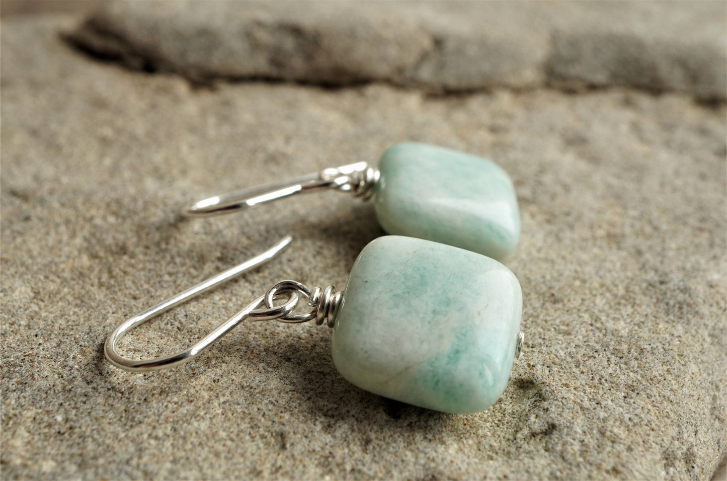 Amazonite Sterling Silver Earrings * Light green earrings * Summer earrings