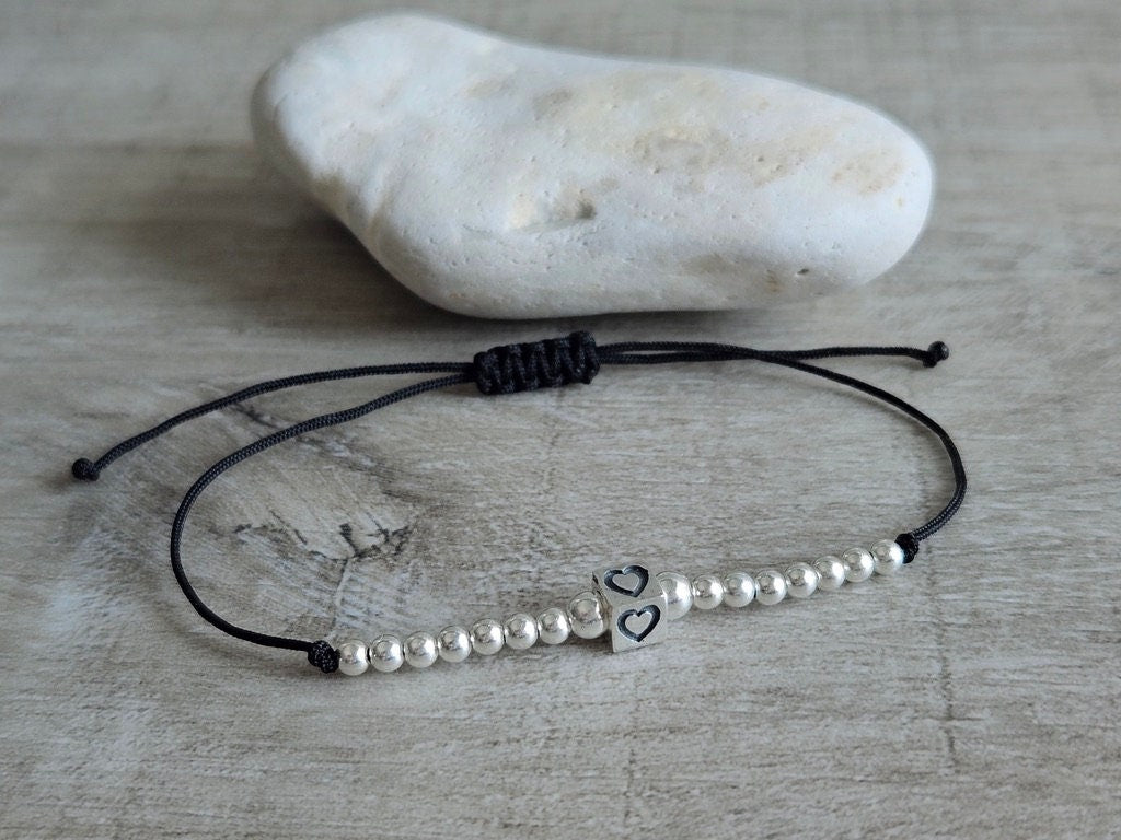 Sterling Silver Heart or Initial Cube Cord Bracelet* Love bracelet* Feminine*
