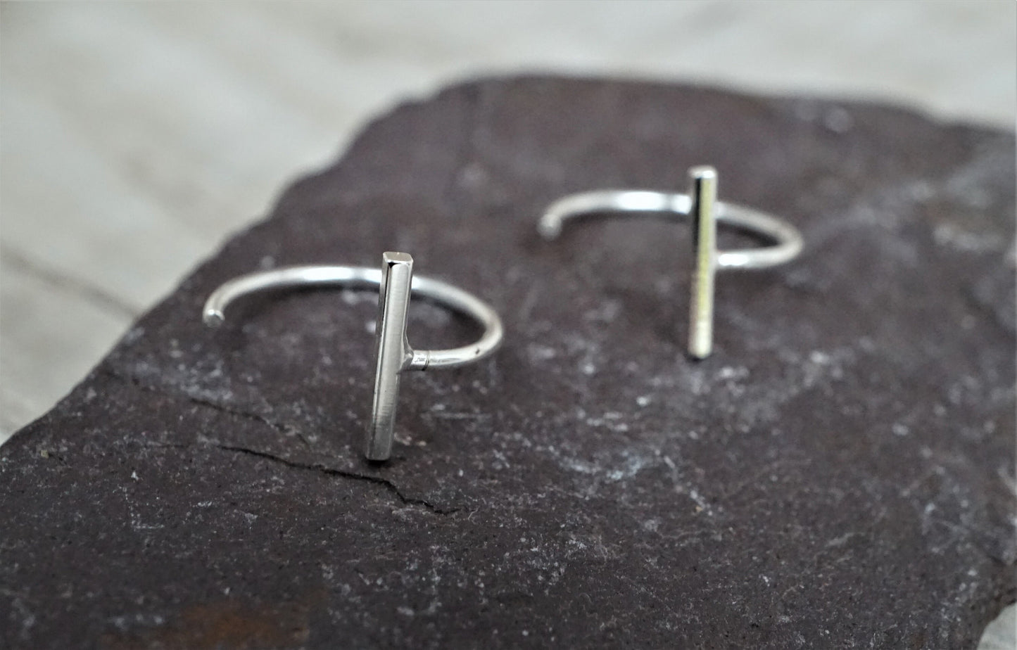 Sterling Silver Hugging Bar Hoop Earrings * Minimalist earrings * Feminine jewelry