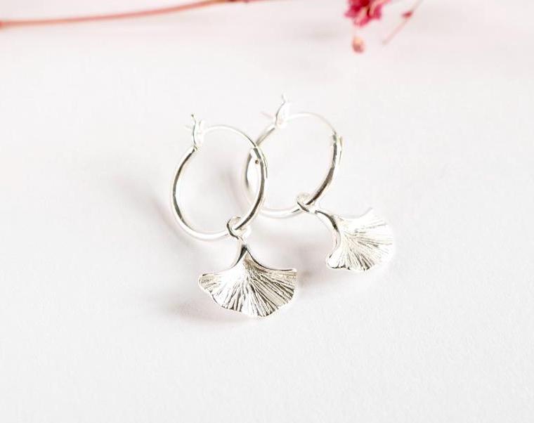 Cute Ginkgo Leaf Hoop Earrings * Leaf earrings *  Ginkgo Biloba Hoop * Small hoop