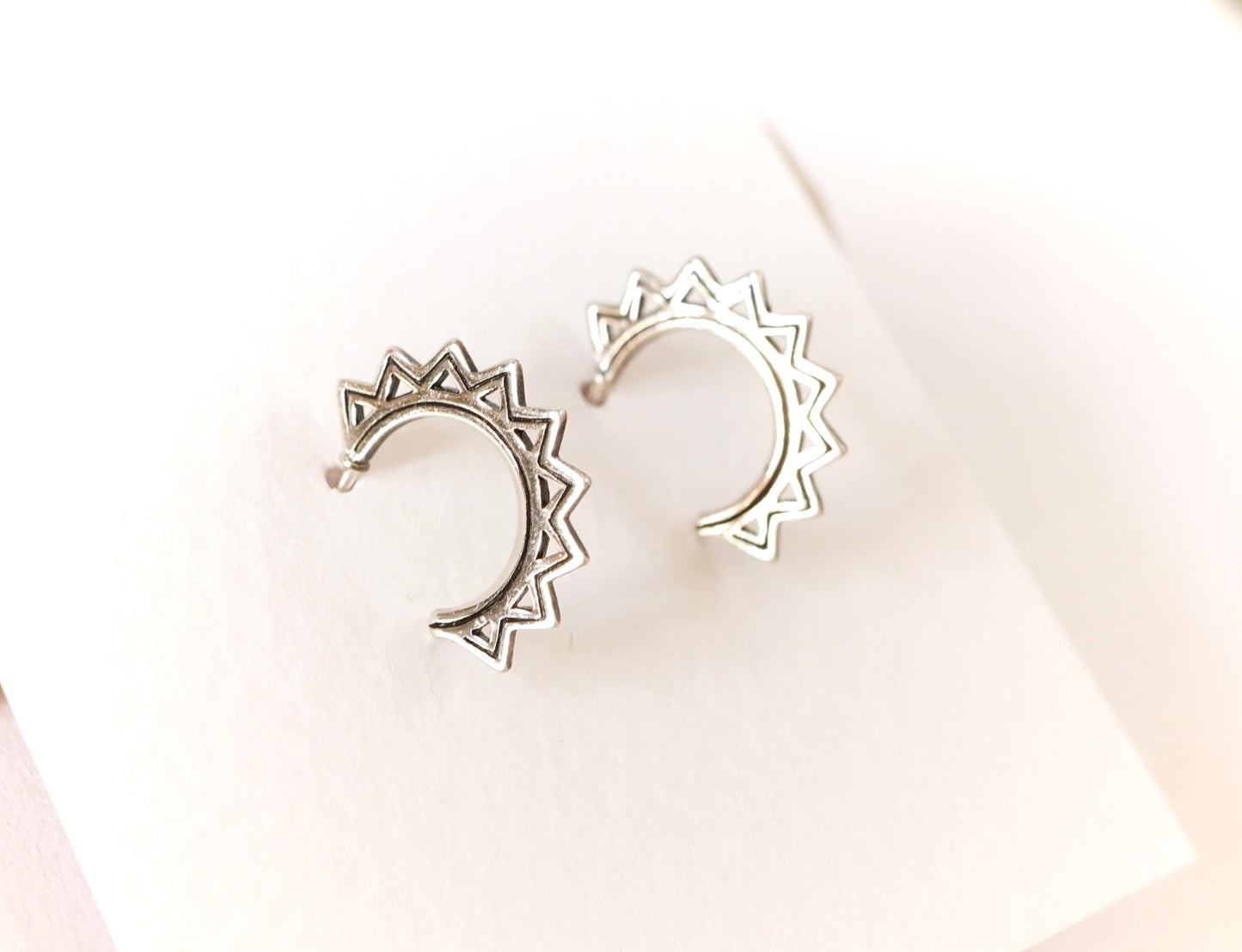 Sterling Silver Half Hoop Stud Earrings * Indian jewellery * Boho earrings * Tribal earrings