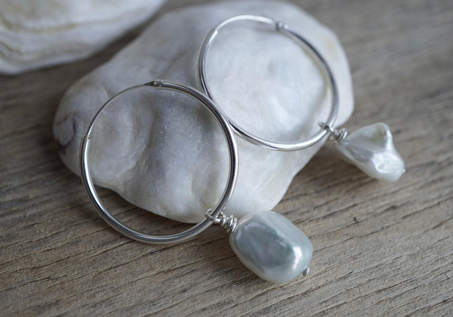 Sterling Silver Pearl earrings * Hoop earrings * Boho hoops * Pearl hoop