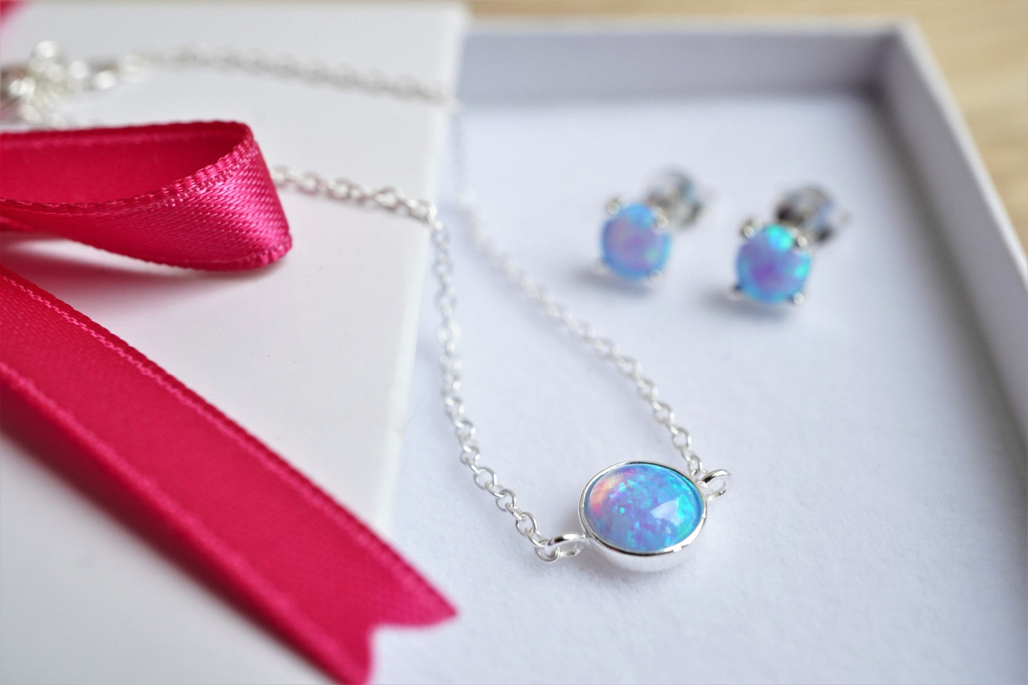 Opal Sterling Silver Dainty Stud & Bracelet Set*  Feminine Dainty bracelet * Opal jewellery