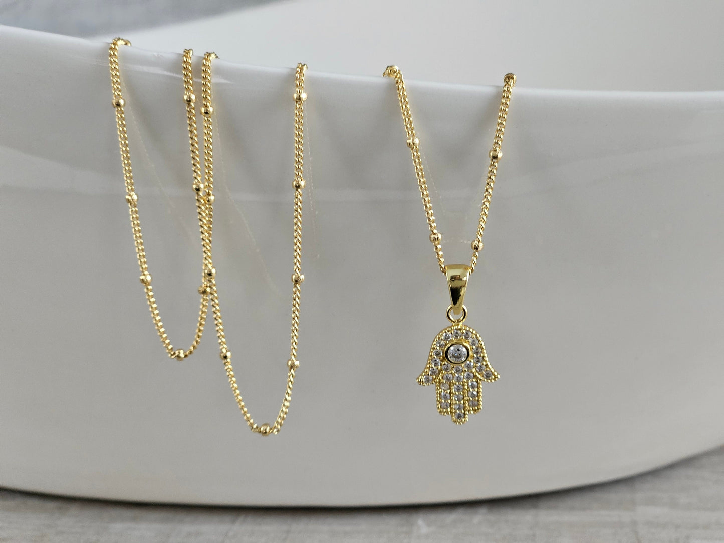 Gold Hamsa Hand Necklace, Talisman Necklace, Fatima Hand, Dainty Feminine, Gift for her