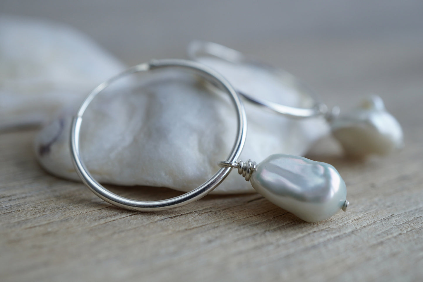 Sterling Silver Pearl earrings * Hoop earrings * Boho hoops * Pearl hoop